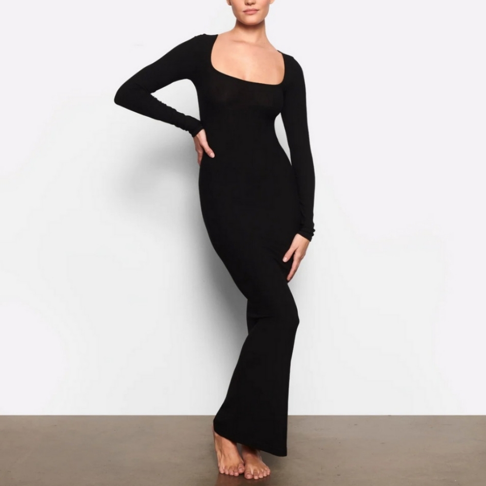 SKIMS Onyx Soft Lounge Long Sleeve Maxi Dress XS - Picture 1 of 6